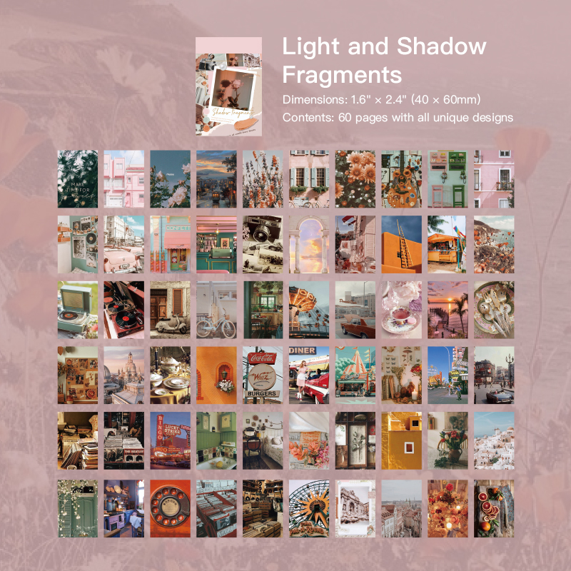 Light and Shadow Fragments vintage sticker design featuring artistic floral elements