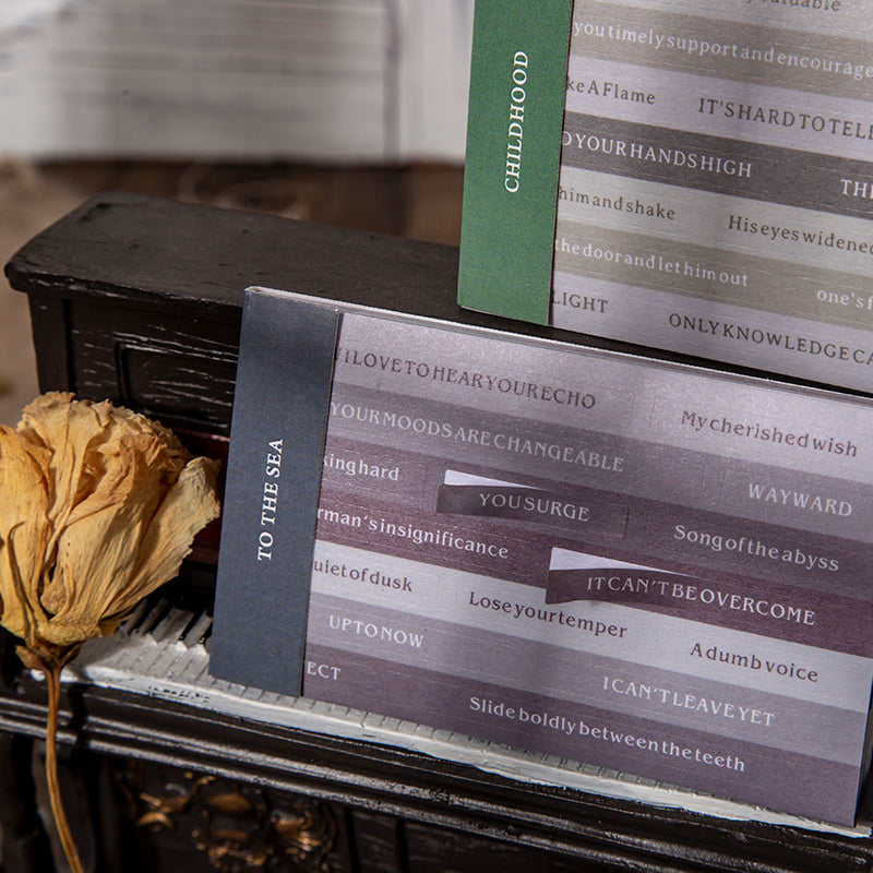 Detailed view of vintage English library stickers perfect for scrapbooking and planner decoration