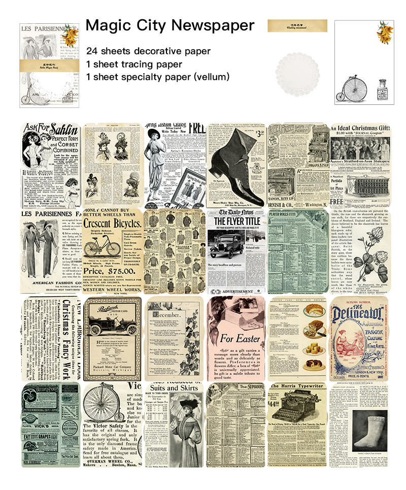 Vintage Keepsakes - Magic City Newspaper Ephemera Background Paper