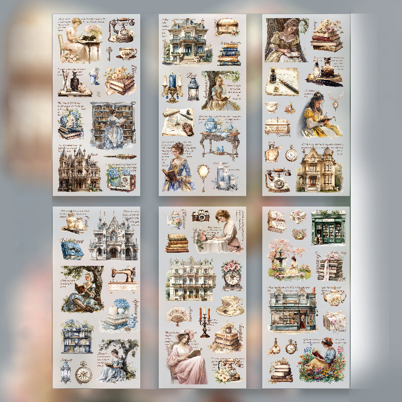 vintage time transfer stickers marks of time blue gray vintage portraits transfer sheet