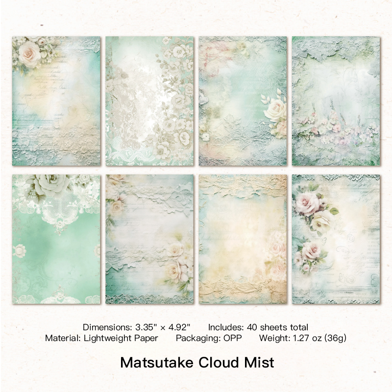 Matsutake Cloud Mist botanical background paper - delicate vintage floral design