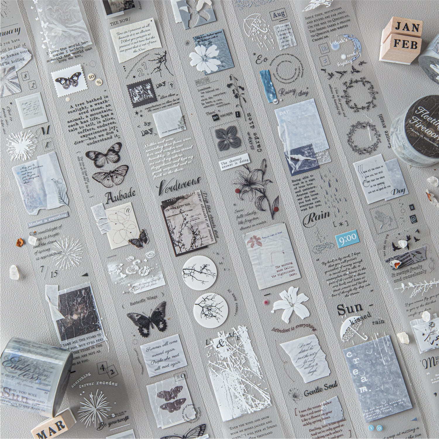 Matte PET washi tape with subtle vintage patterns - product showcase  Patterns