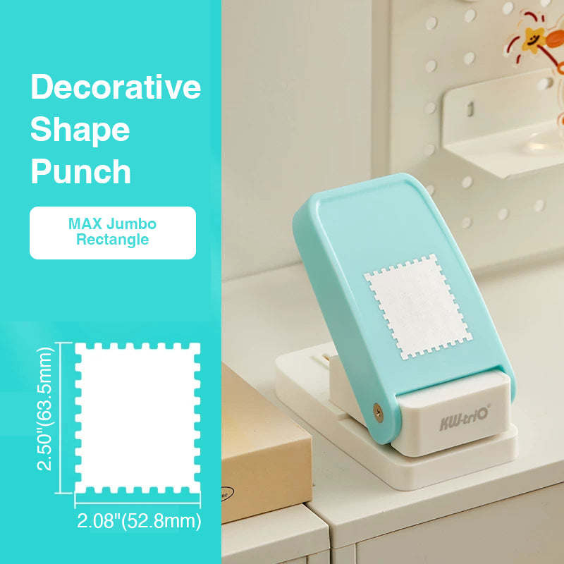 Stamp punch max jumbo rectangle size 2.08x2.50 inch 52.8x63.5mm perforated edge mint handle desk shelf