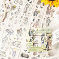 Variant image for the Meadow Whispers aesthetic character die-cut washi tape set. Features 6 rolls of wide tape displaying girls with flowers, bicycles, and nature-inspired lifestyle illustrations.