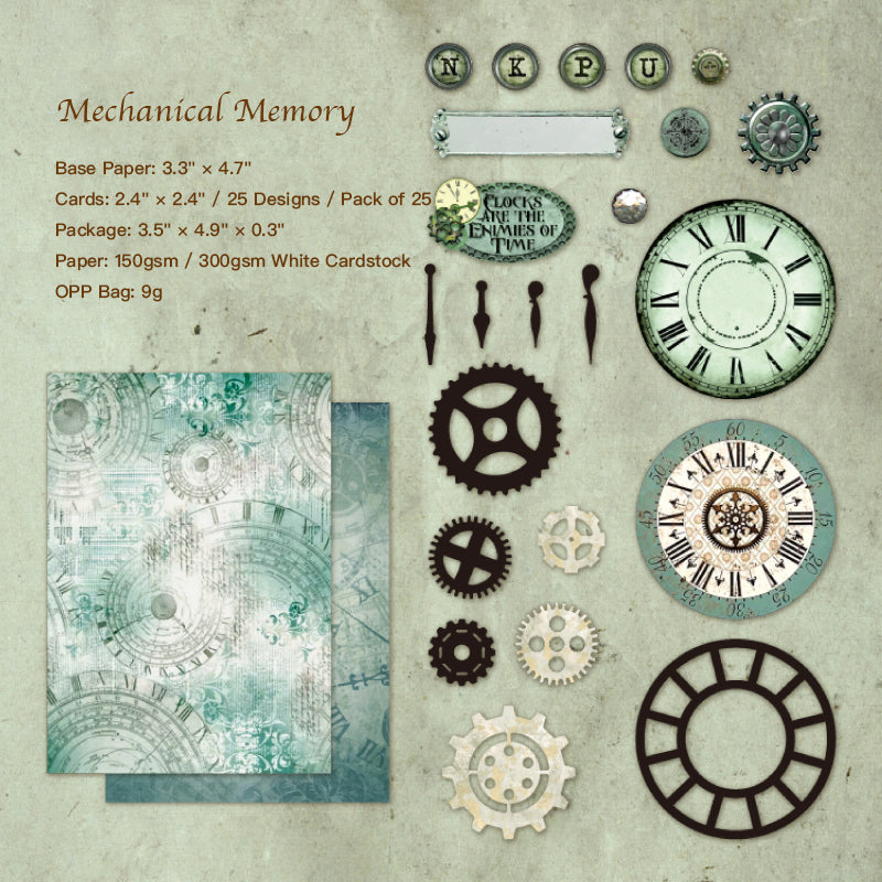 Mechanical memory teal blue steampunk collage pack with blueprint style gears and clock parts