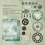 Mechanical memory teal blue steampunk collage pack with blueprint style gears and clock parts