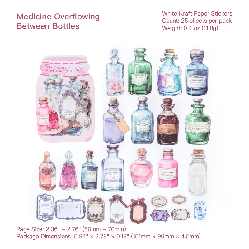 Medicine Overflowing design - vintage apothecary bottle label