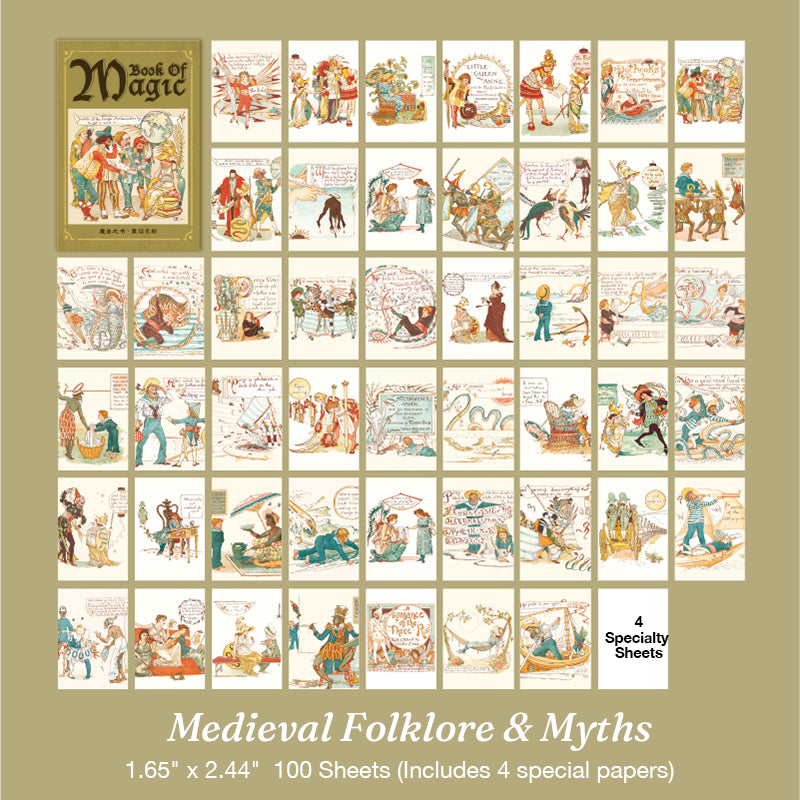 Medieval folklore knights and myths vintage magic book stickers