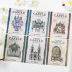 Medieval castle background paper for journaling, vintage architecture ephemera, fantasy collage material, dark academia