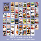 Mid-century retro motor car ads vintage poster magic book stickers