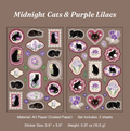 Midnight cats and purple lilacs vintage botanical sticker sheet