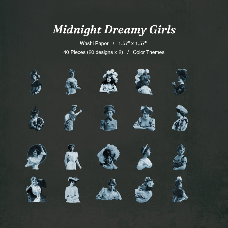 Midnight dreamy girls blue retro aesthetic character stickers