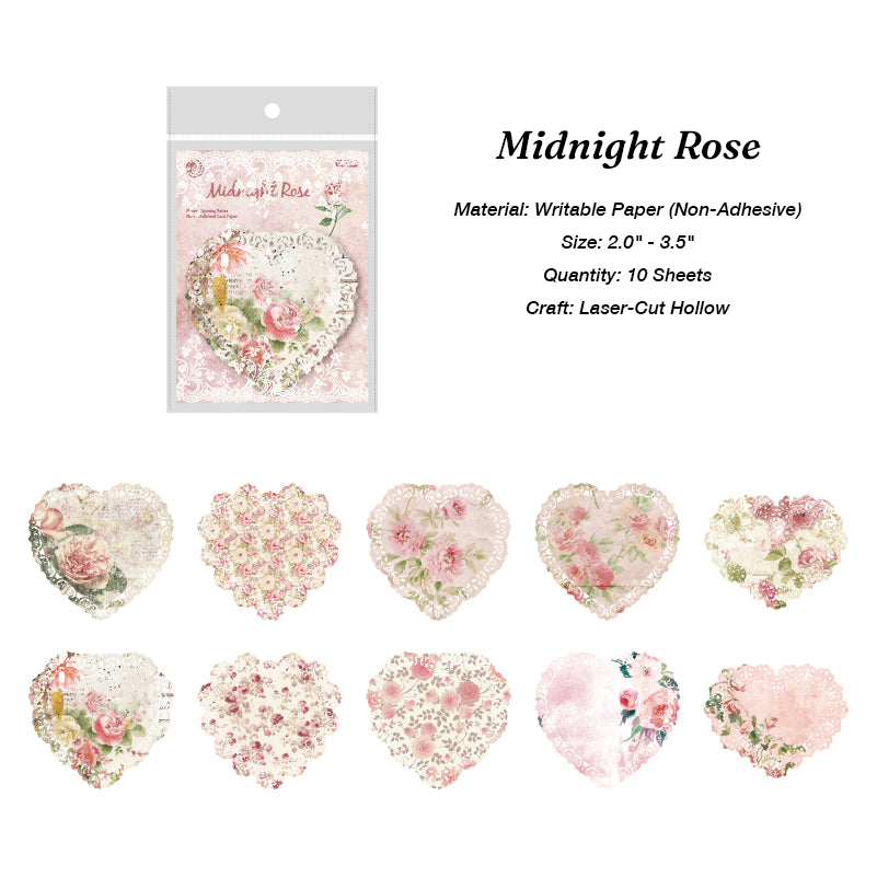 Romantic pink heart shaped laser cut memo pad Midnight Rose for vintage scrapbooking