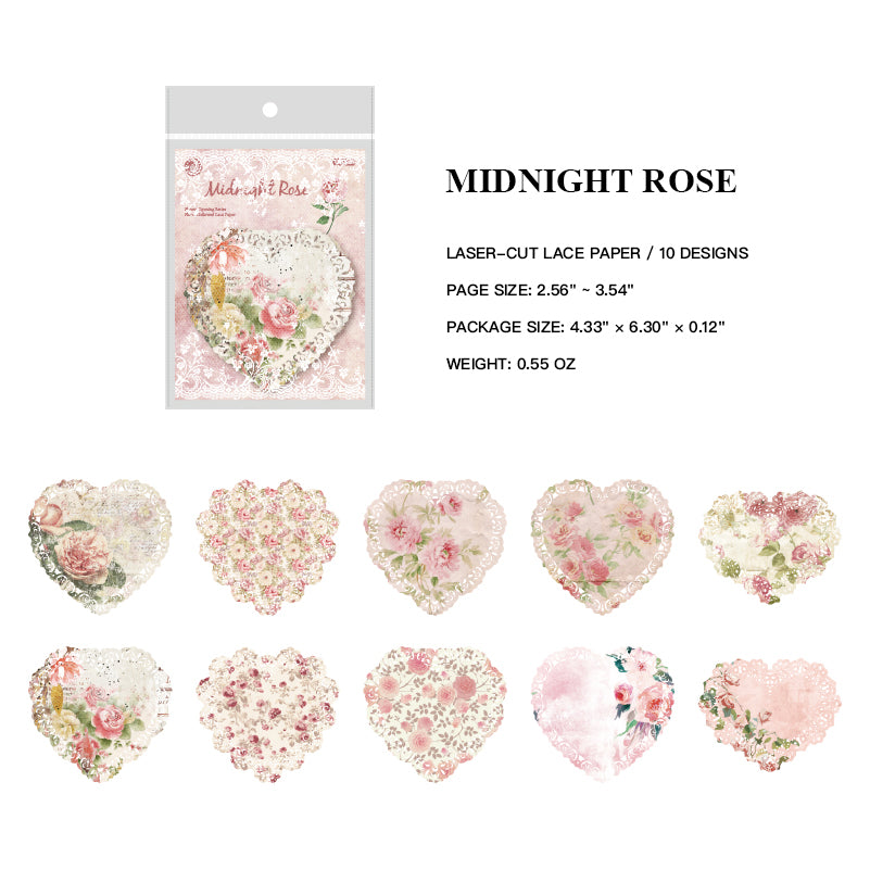 Midnight Rose laser-cut lace memo pad design with romantic rose motif