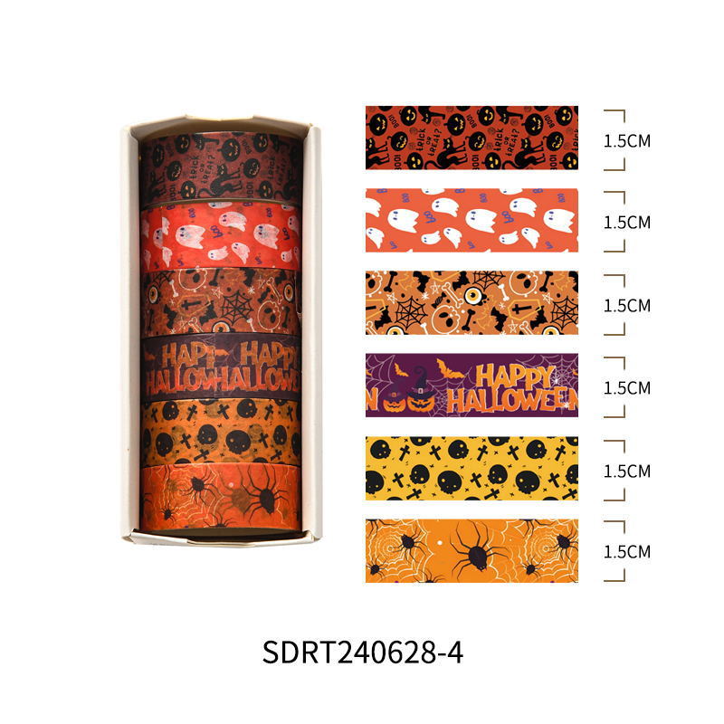 Halloween washi 6-roll box SDRT240628-4 — dark gold haunted house designs