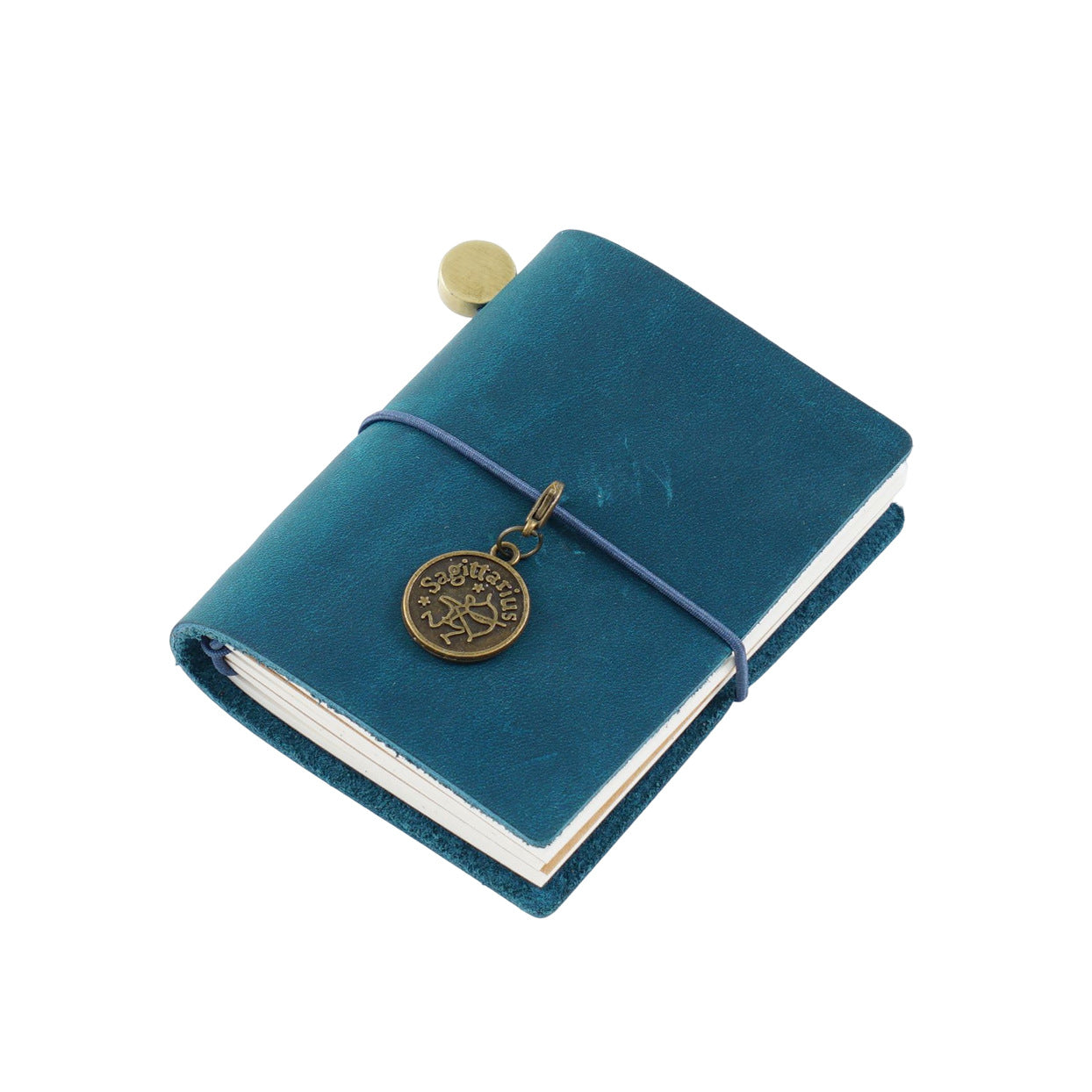 Midnight navy blue crazy horse leather mini EDC journal with elastic closure and blank refill notebooks