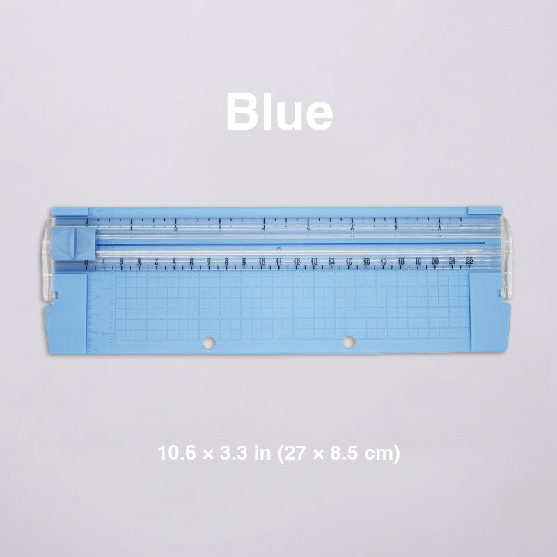 Mini paper trimmer blue standard size 10.6 x 3.3 in grid-lined base sliding blade scrapbook paper cutter