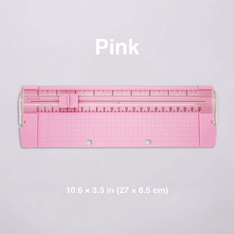 Mini paper trimmer pink standard size 10.6 x 3.3 in grid-lined base sliding blade scrapbook paper cutter