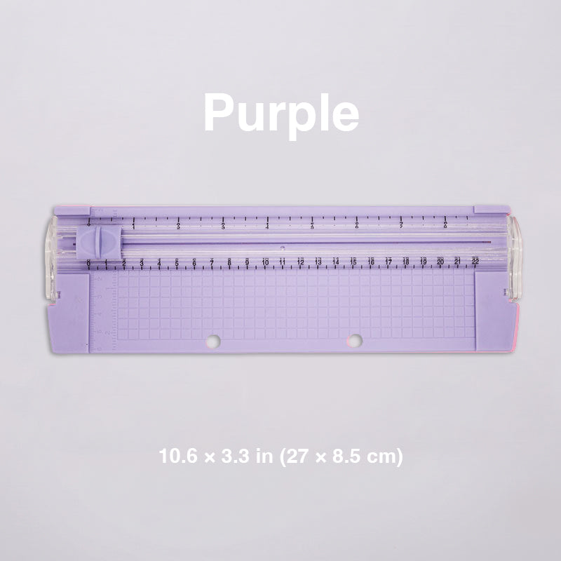 Mini paper trimmer purple standard size 10.6 x 3.3 in grid-lined base sliding blade scrapbook paper cutter