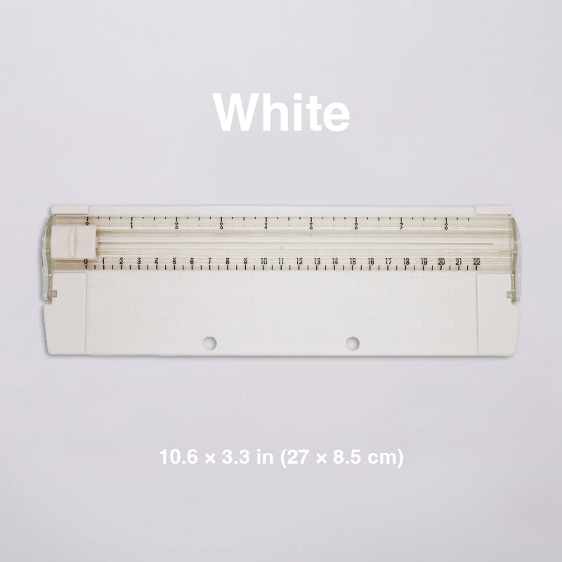 Mini paper trimmer white standard size 10.6 x 3.3 in grid-lined base sliding blade scrapbook paper cutter