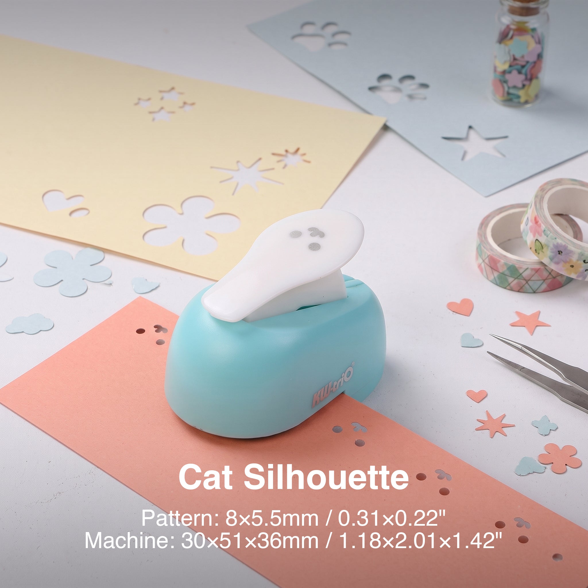 Mini shape punch cat silhouette pattern 8x5.5mm tiny cutout pastel paper craft desk