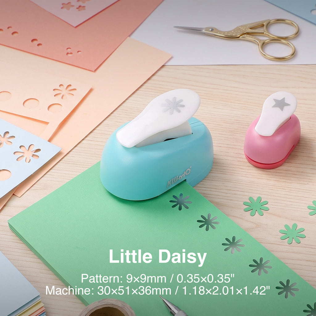 Mini shape punch little daisy flower pattern 9x9mm cutout green paper craft desk