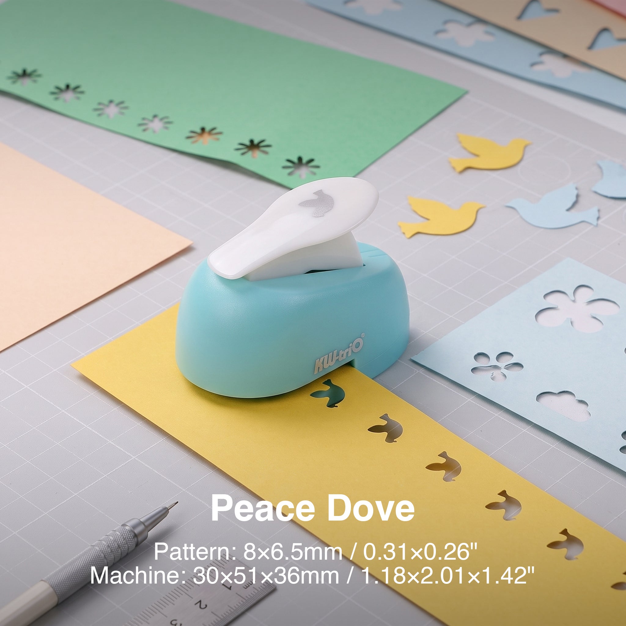 Mini shape punch peace dove bird pattern 8x6.5mm cutout yellow paper craft desk