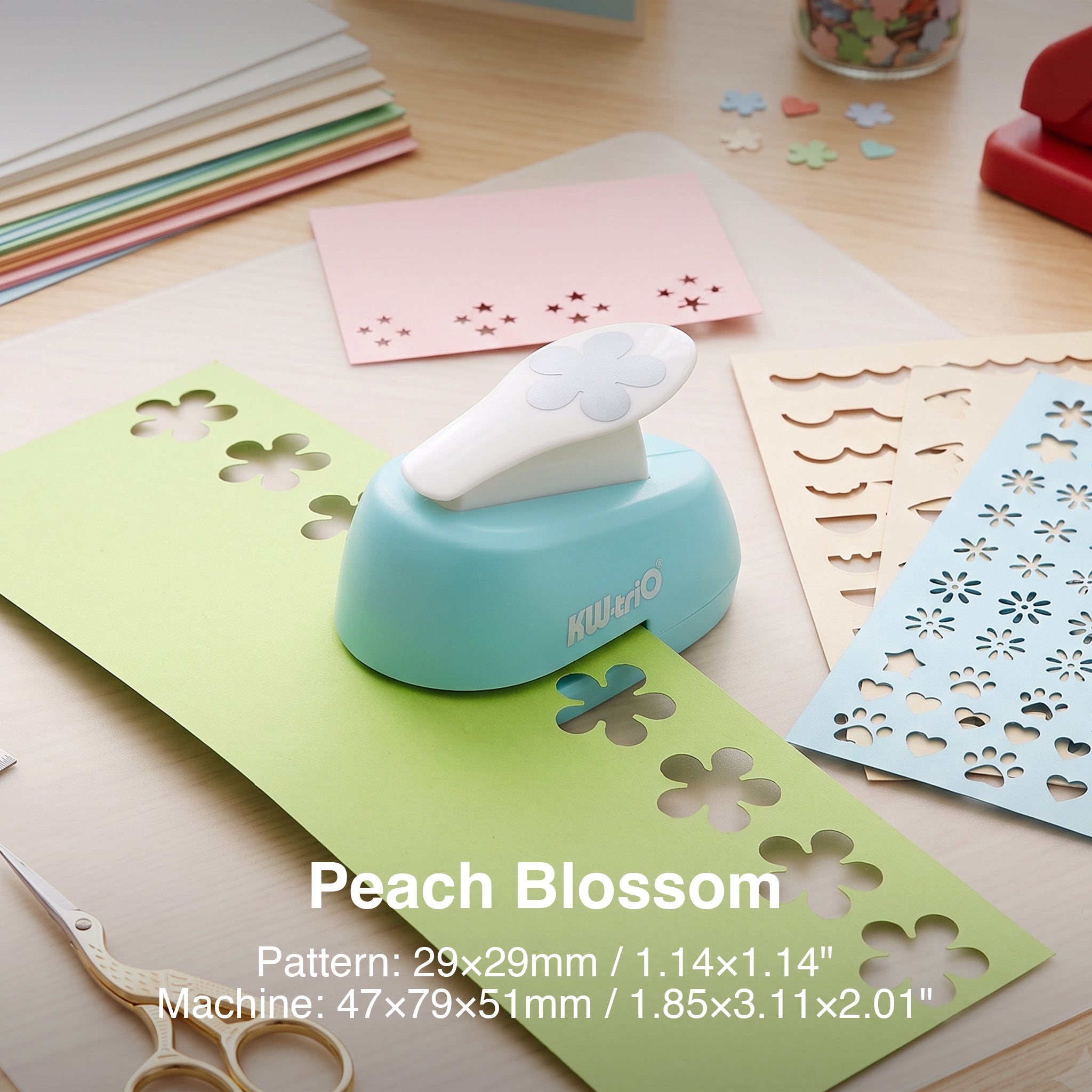 Mini shape punch peach blossom flower pattern 29x29mm cutout green paper craft