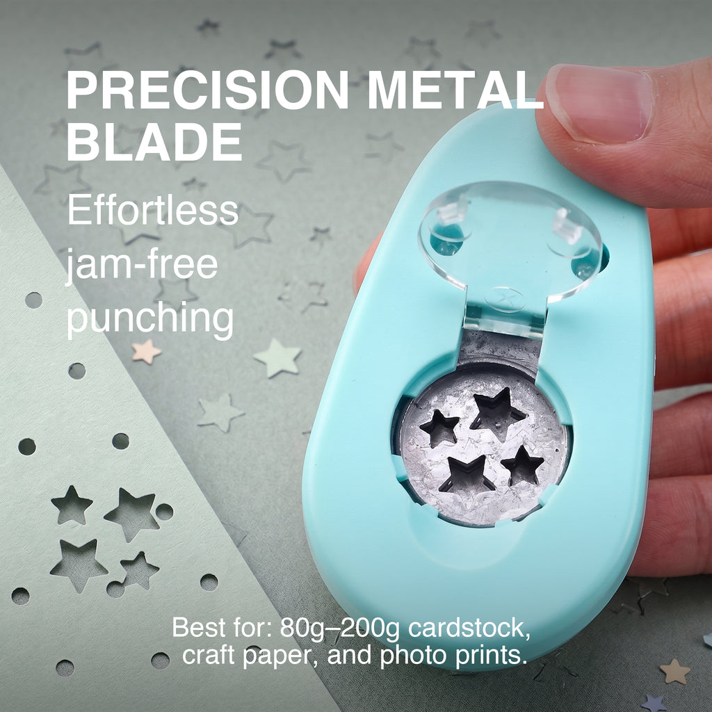 Mini shape punch starburst metal blade closeup precision stars craft paper cutout