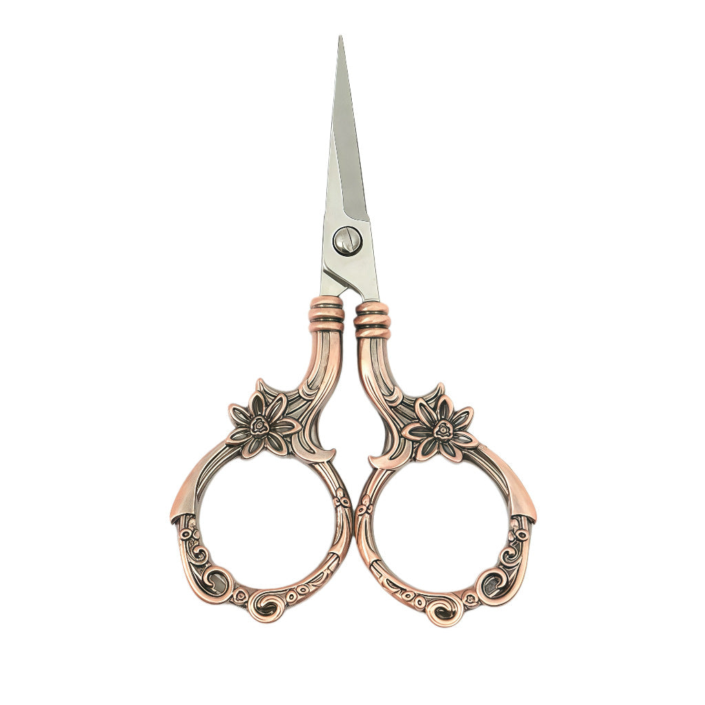 Mini vintage floral scissors with ornate flower handles, 9cm pocket size
