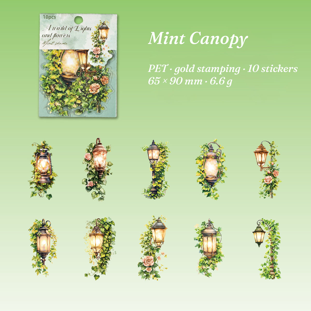 Mint Shade colorway — 10 green lantern stickers