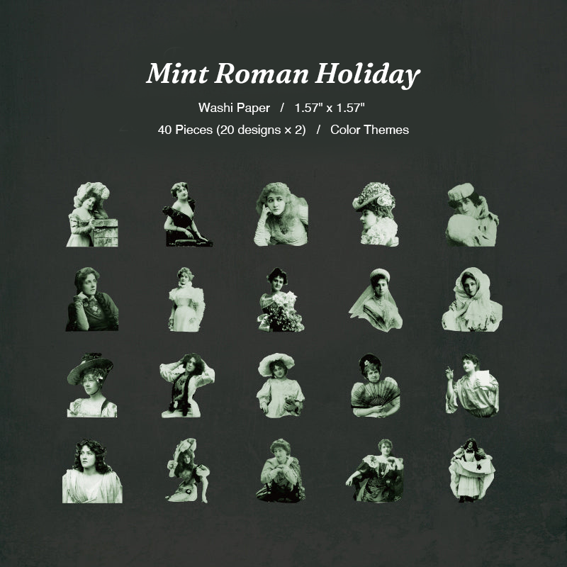 Mint roman holiday green vintage lady journal stickers