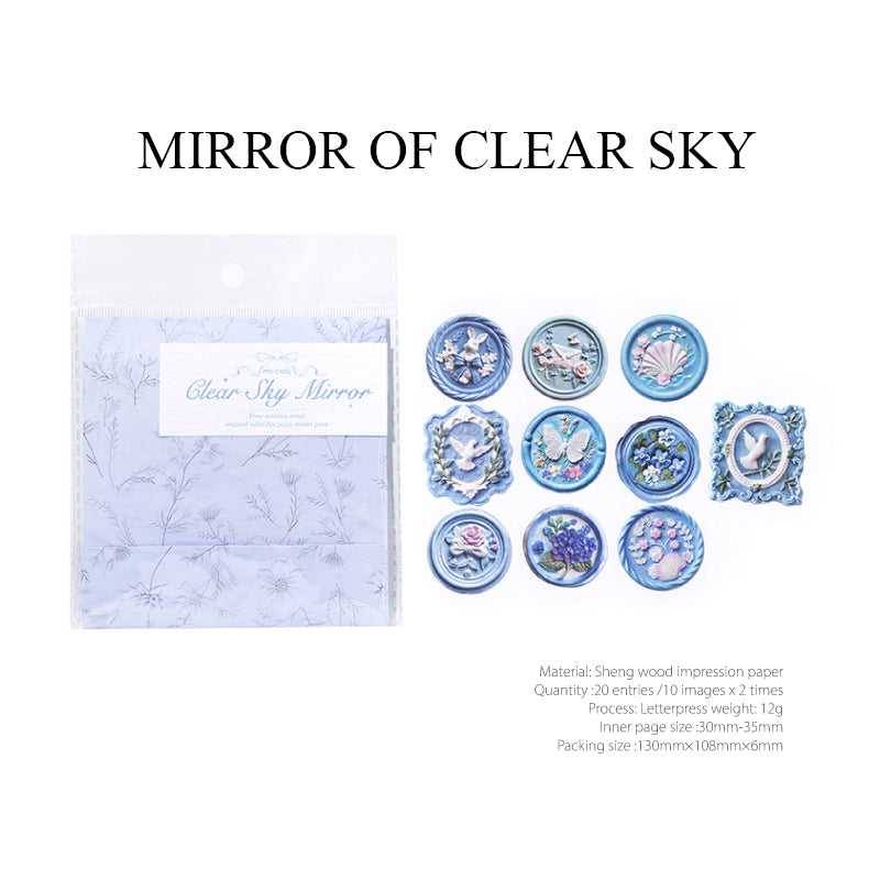 Mirror of Clear Sky vintage floral wax seal sticker - serene blue design