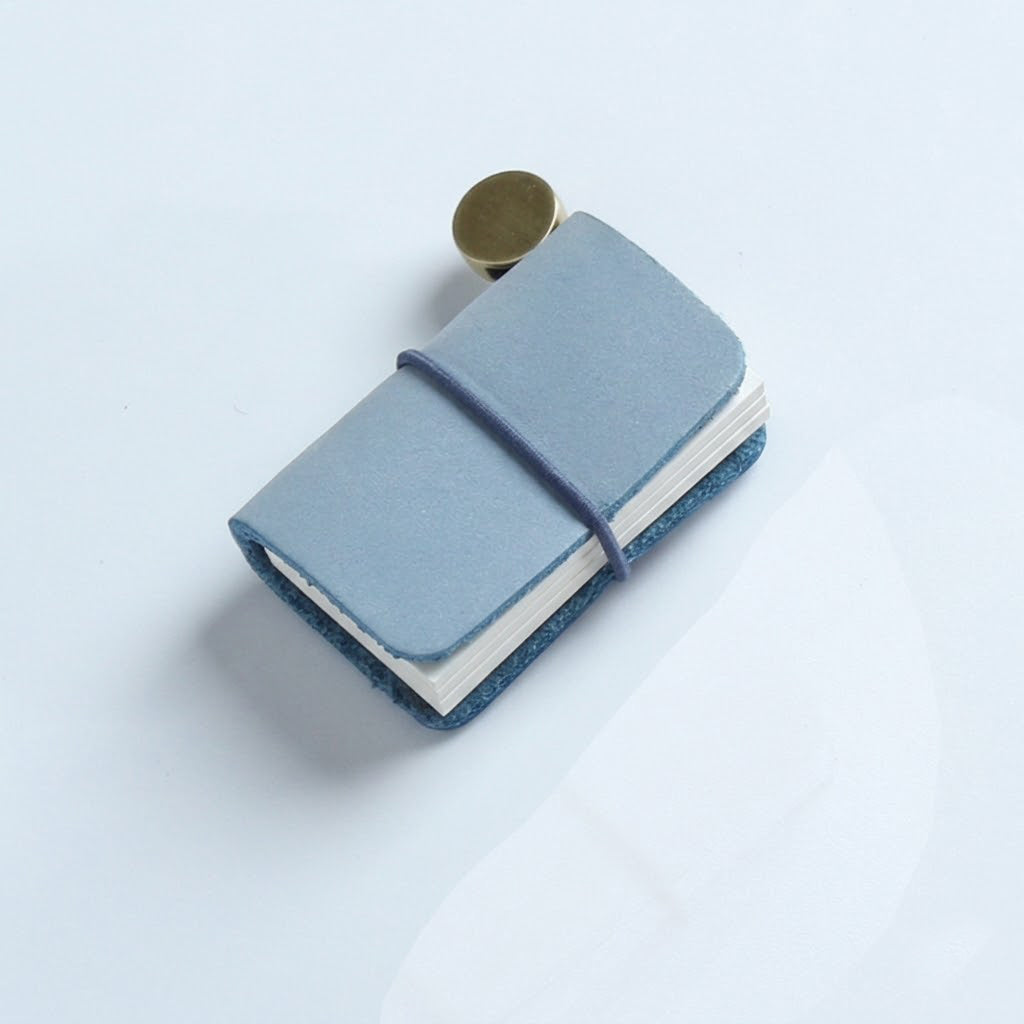 Misty Azure Blue Mist Wax Leather Mini Journaling Pendant - Unique Leather Gift