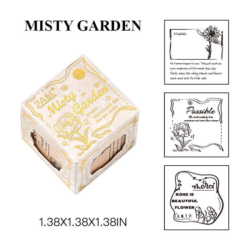 Misty Garden vintage wood stamp set - floral design