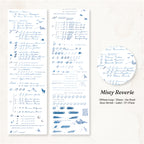Misty Reverie washi tape with blue ink handwriting drills mountain sketches and alphabet practice sheets