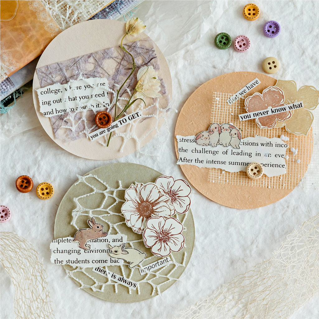 DIY craft kit materials - jacquard mesh and specialty papers