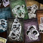  Close-up detail of modern girl stickers featuring elegant white ink accents and vintage aesthetic