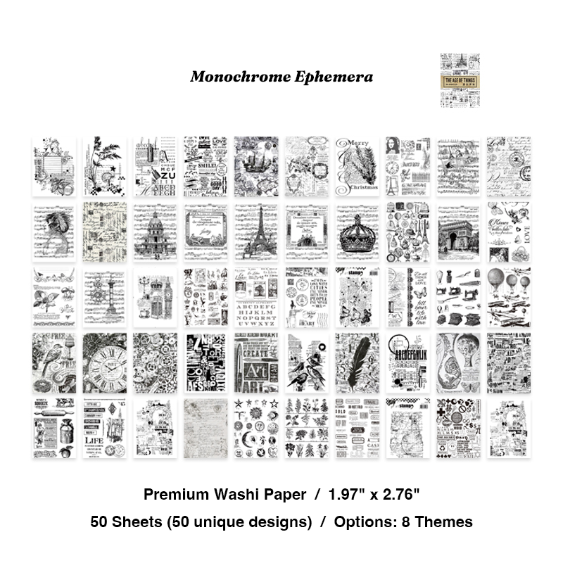 Monochrome ephemera black and white vintage collage stickers