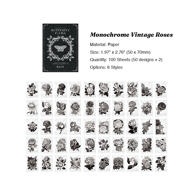 Monochrome vintage roses lightweight paper ephemera