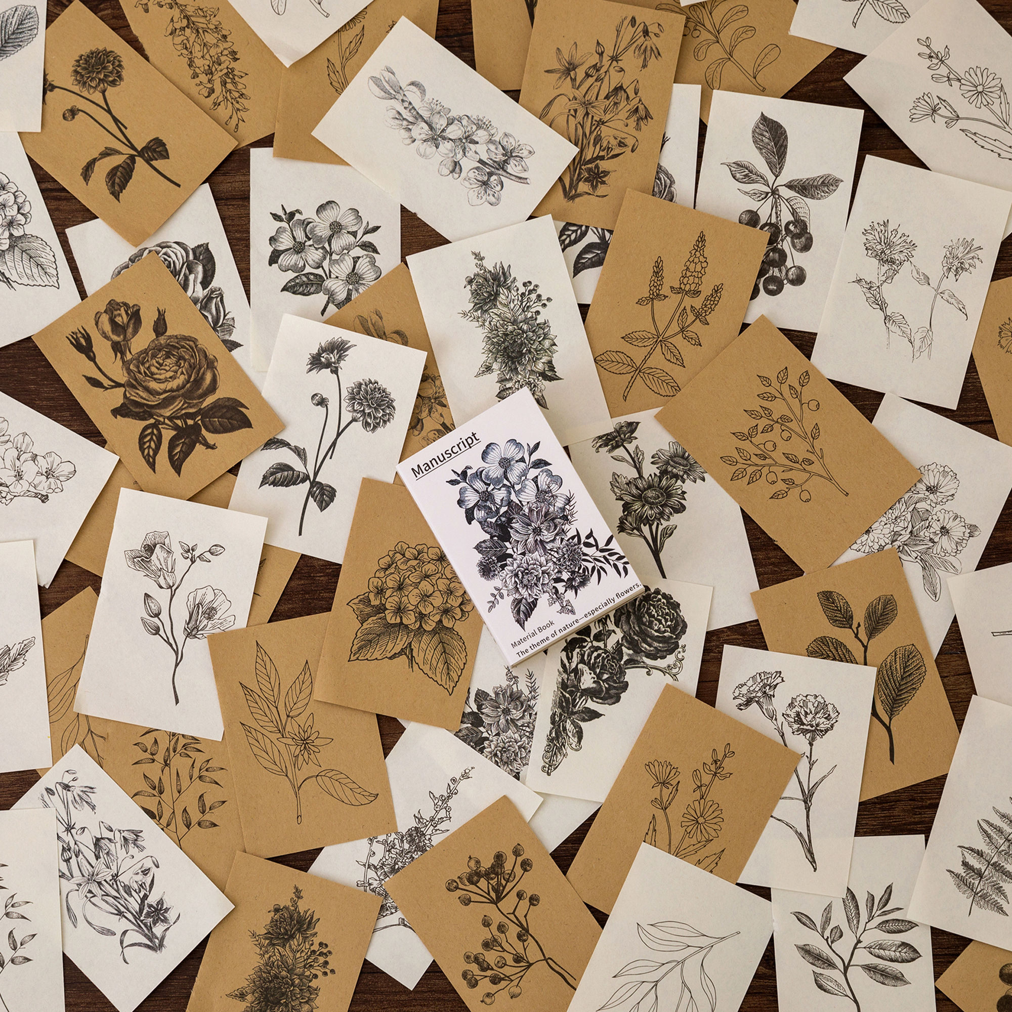 Monochrome floral sketches kraft paper journal supplies