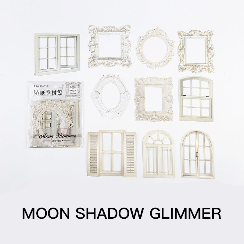 "Moon Shadow Glimmer vintage frame sticker - celestial window decor"
