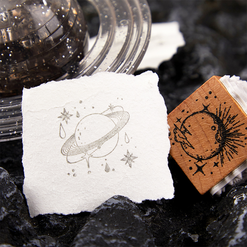 "Moonlit Stars 3-in-1 Wood Stamp Set packaging and product display"