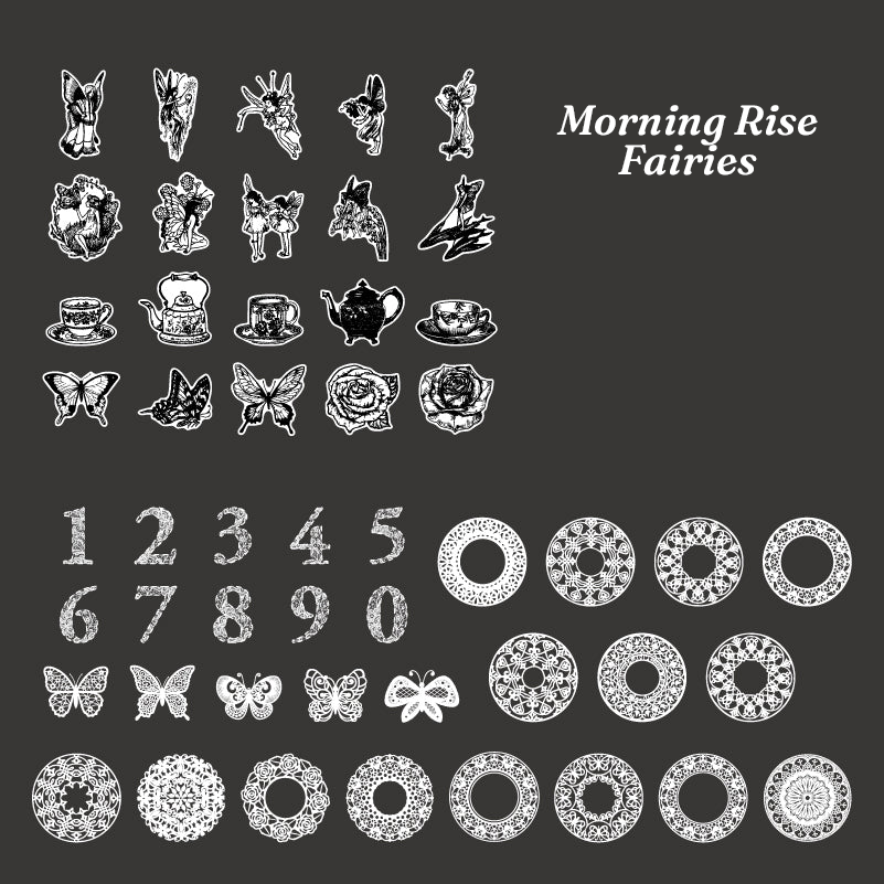 Morning rise fairies vintage black and white PET lace washi stickers