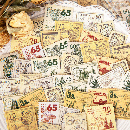 Nature Post Office vintage stamp sticker collection featuring botanical and postal designs