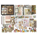Main image for the 'Nature's Whispers' Vintage Brown Butterfly Journal Kit variant, showing the open gift box with a brown notebook, matching washi tapes, and vintage ephemera papers for Dark Academia scrapbooking.