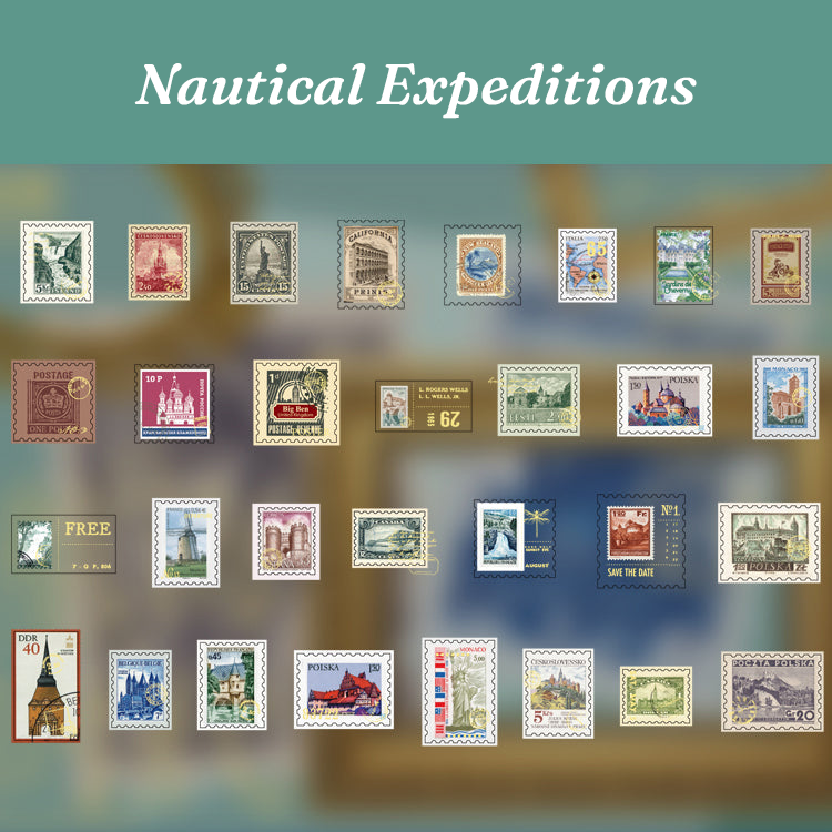 Nautical expeditions vintage map and compass foil stickers