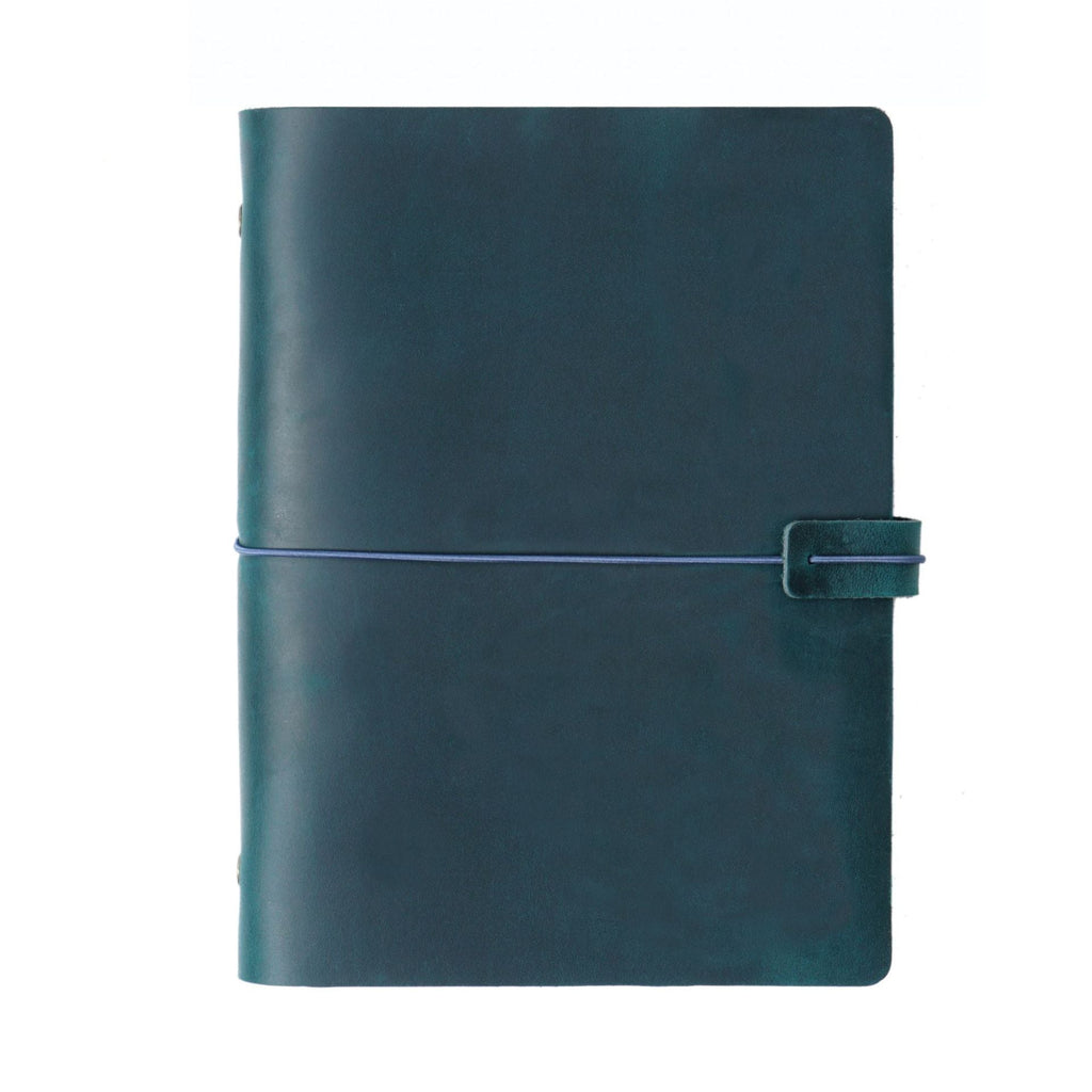Navy blue full-grain leather refillable journal cover
