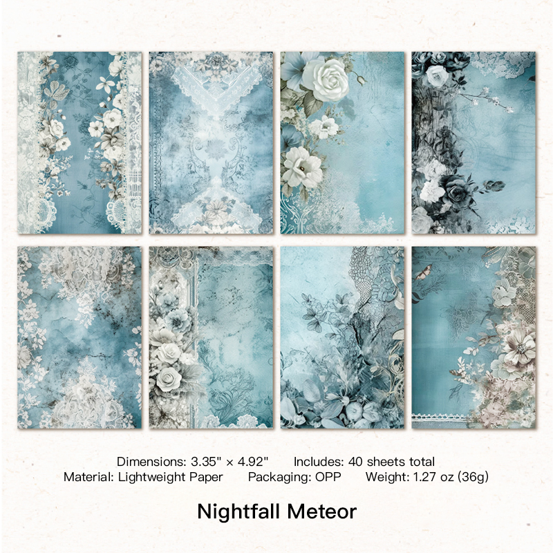 Nightfall Meteor vintage floral paper - dark botanical background design