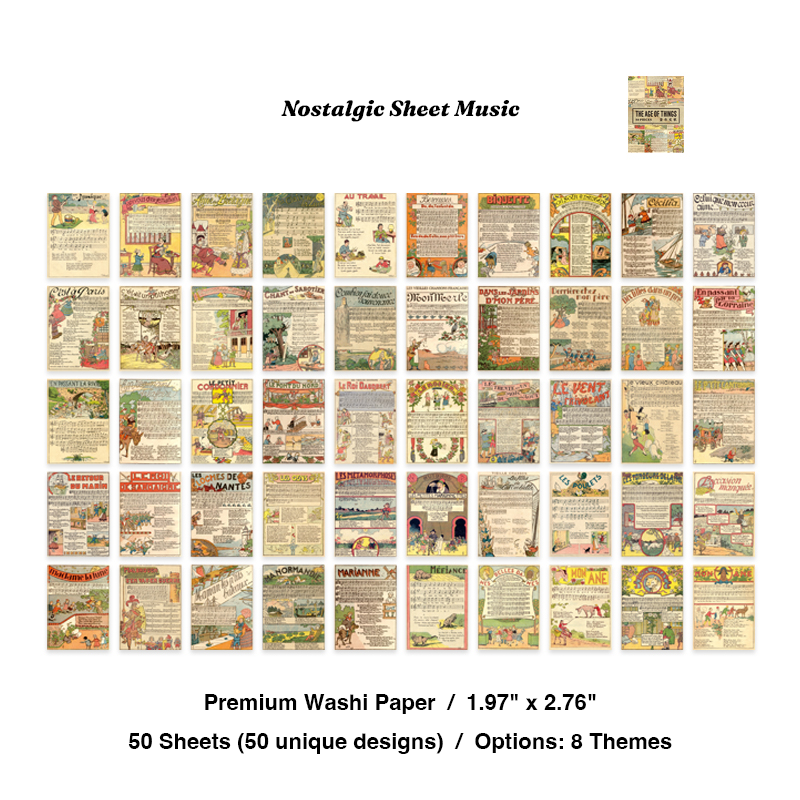 Nostalgic sheet music and childhood songs vintage washi stickers